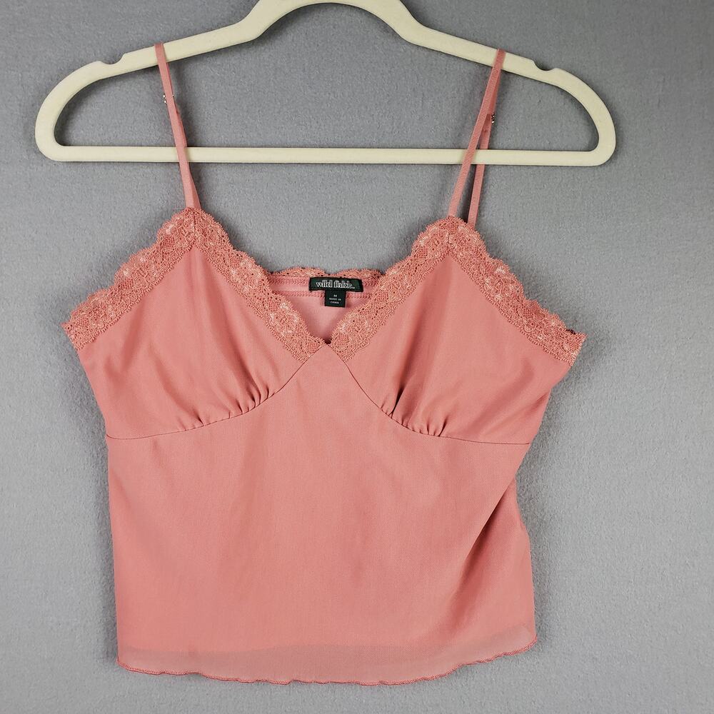 Y2K Lace Trim‎ Babydoll Cami Top Peach Pink Dainty Coquette Sabrina Carpenter M